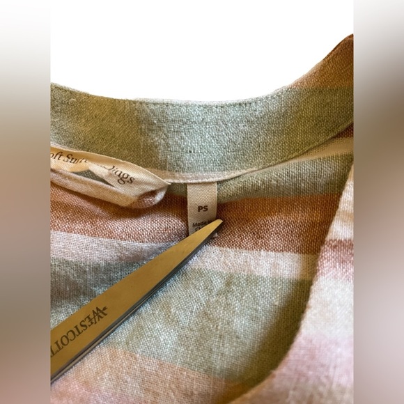Soft Surroundings Arcata Linen Dress Sz PS Striped Boho Summer Gauzy buttons - Picture 9 of 11